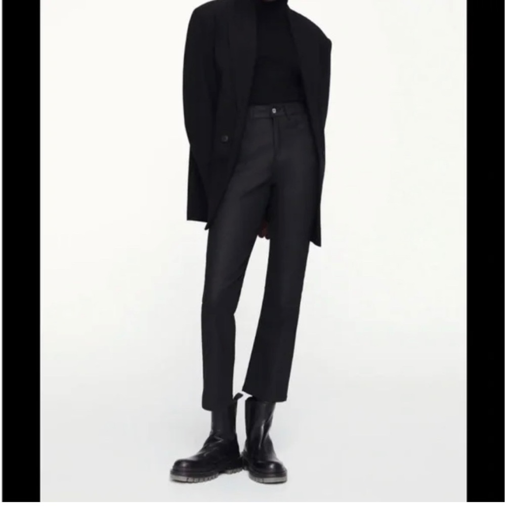Black Straight-leg Coated Denim Jeans - Zara size 4
